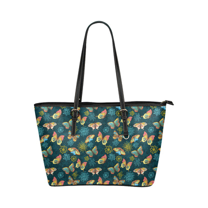Butterfly Hand Draw Print Pattern Leather Tote Bag