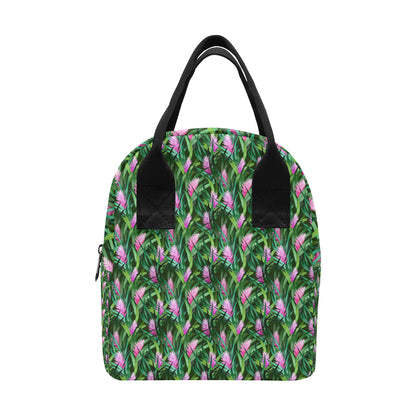 Tropical Folower Pink Heliconia Print Insulated Lunch Bag
