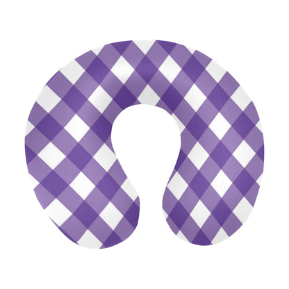 Gingham Purple Pattern Print Design 03 U-Shaped Travel Neck Pillow