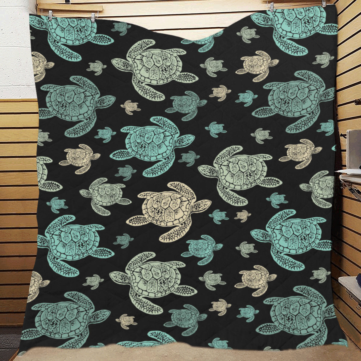 Sea Turtle Stamp Pattern Premium Quilt