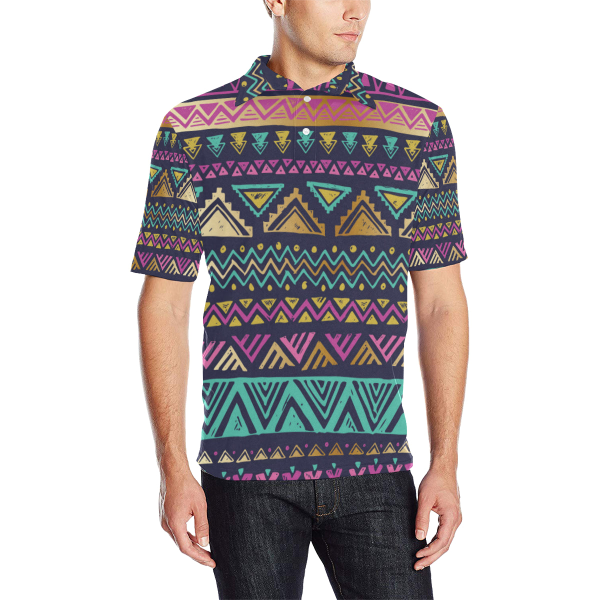 Multicolor Tribal aztec Men Polo Shirt