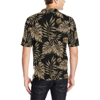 Brown Tropical Palm Leaves Men Polo Shirt