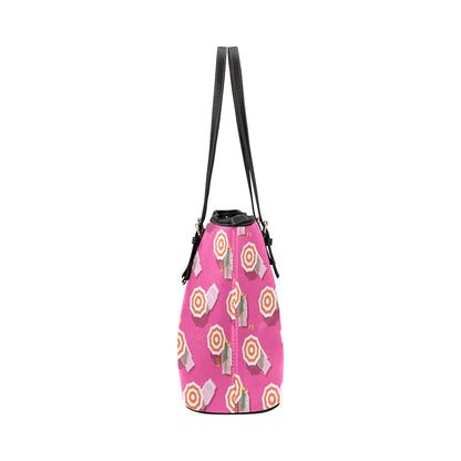 Beach Top View Umbrella Theme Leather Tote Bag