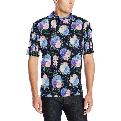 Hydrangea Pattern Print Design HD01 Men Polo Shirt