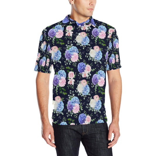 Hydrangea Pattern Print Design HD01 Men Polo Shirt