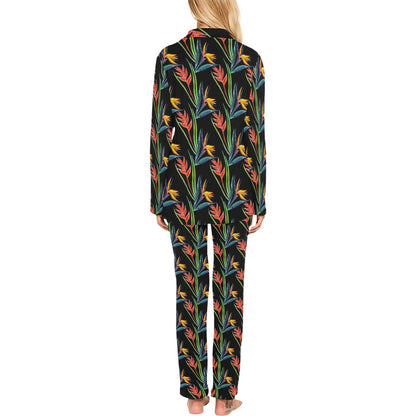 Heliconia Pattern Print Design HL04 Women's Long Pajama Set