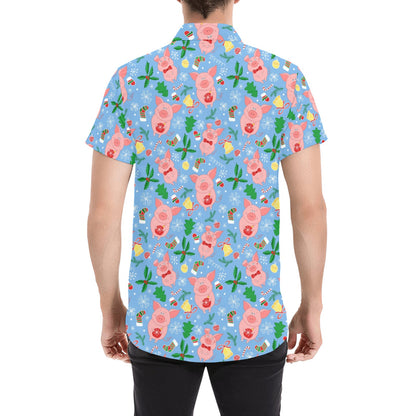 Pig Print Design LKS404 Men Short Sleeve Button Up Shirt