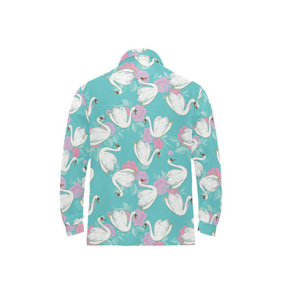 Swan Pattern Print Design 03 Long Sleeve Polo Shirt For Men's