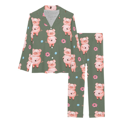 Pig Pattern Print Design 03 Women's Long Pajama Set