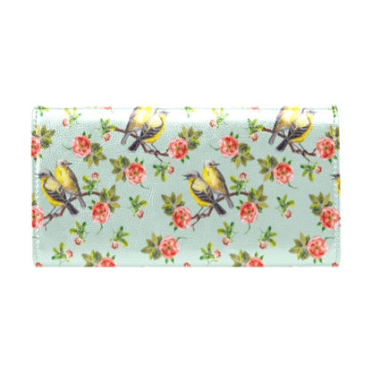 Bird with Red Flower Print Pattern Women's Trifold Wallet