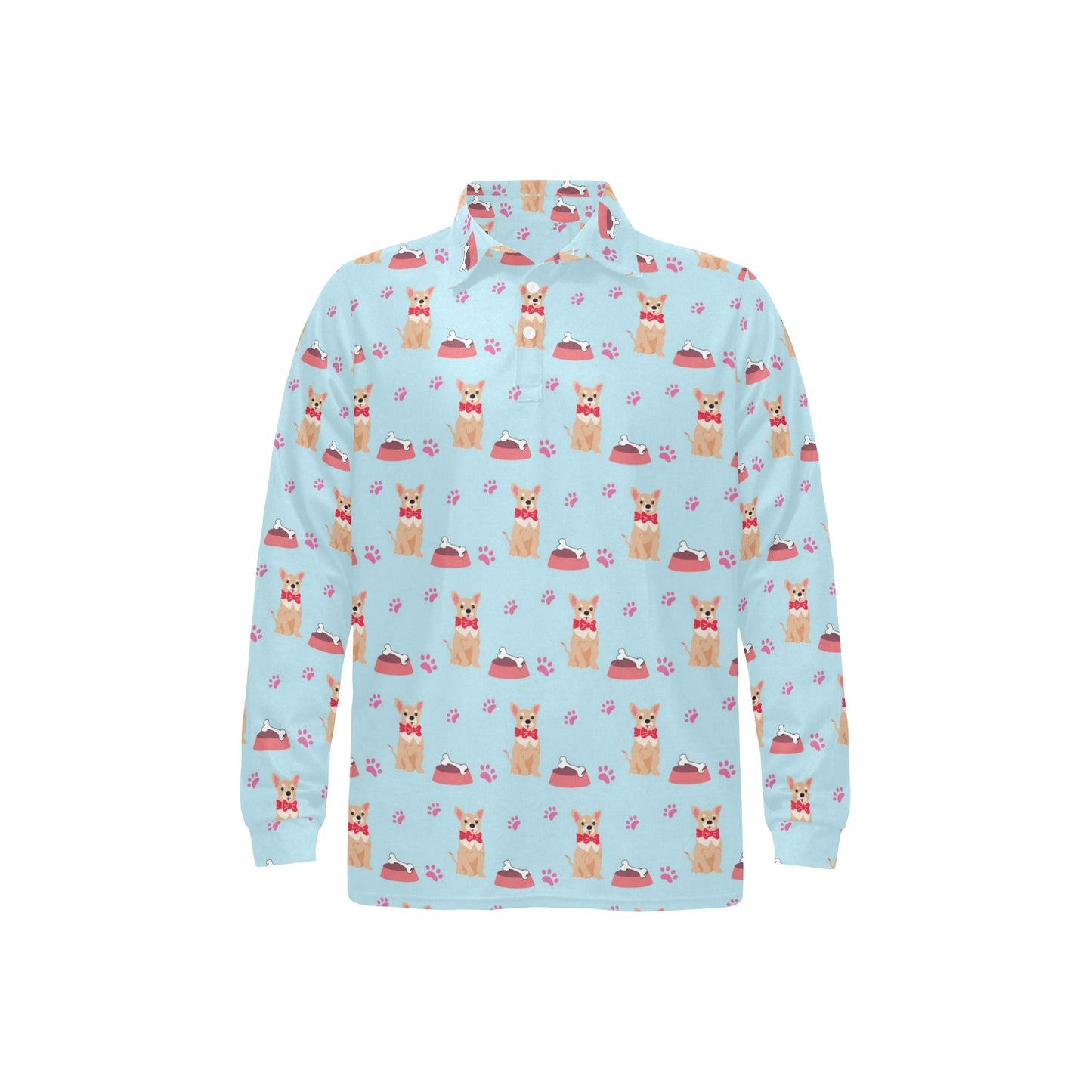 Chihuahua Pattern Print Design 05 Long Sleeve Polo Shirt For Men's