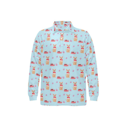 Chihuahua Pattern Print Design 05 Long Sleeve Polo Shirt For Men's