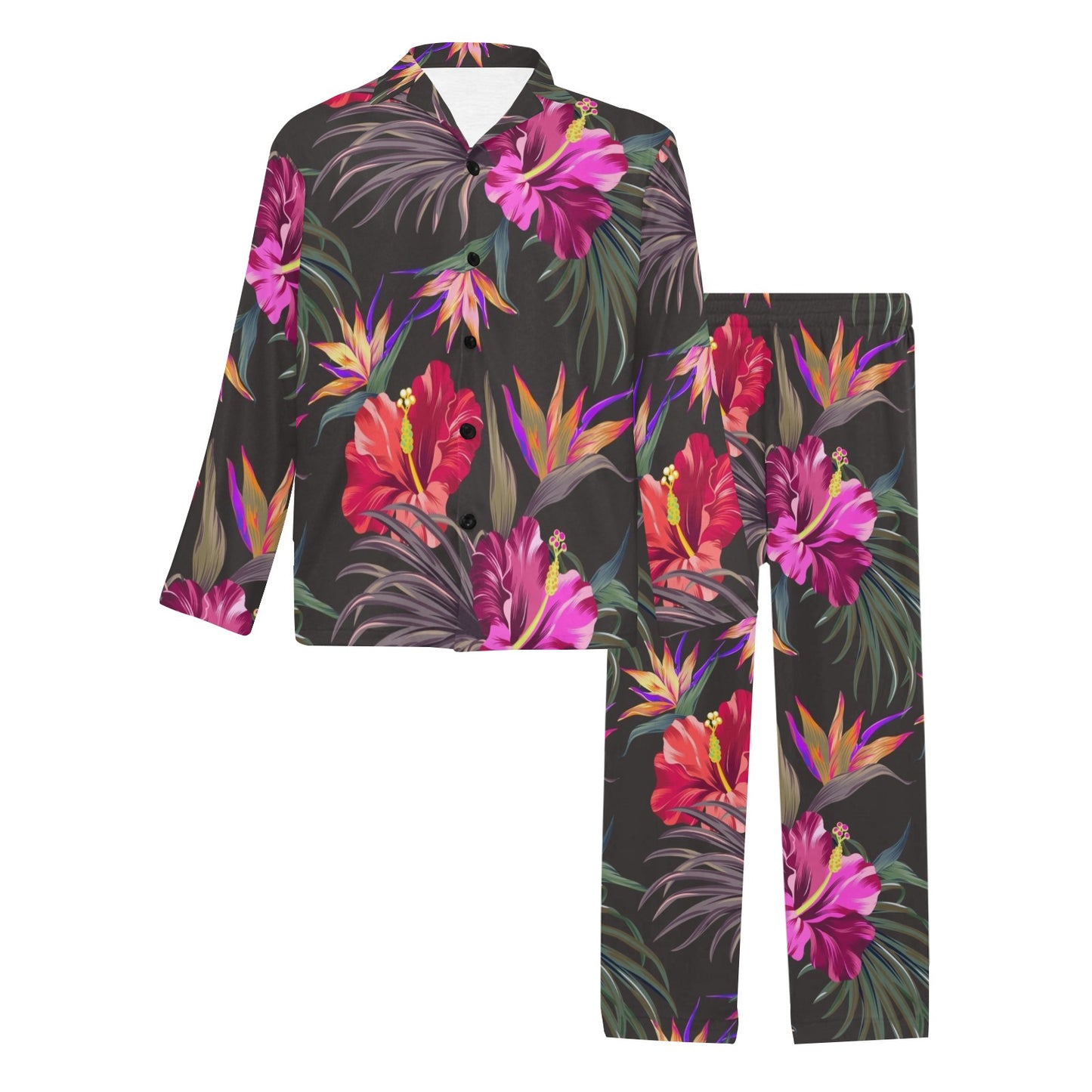 Hibiscus Pattern Print Design HB014 Men's Long Pajama Set