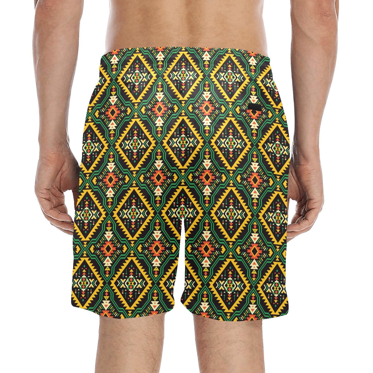 Kente Green Design African Print Men's Swim Trunks Beach Shorts