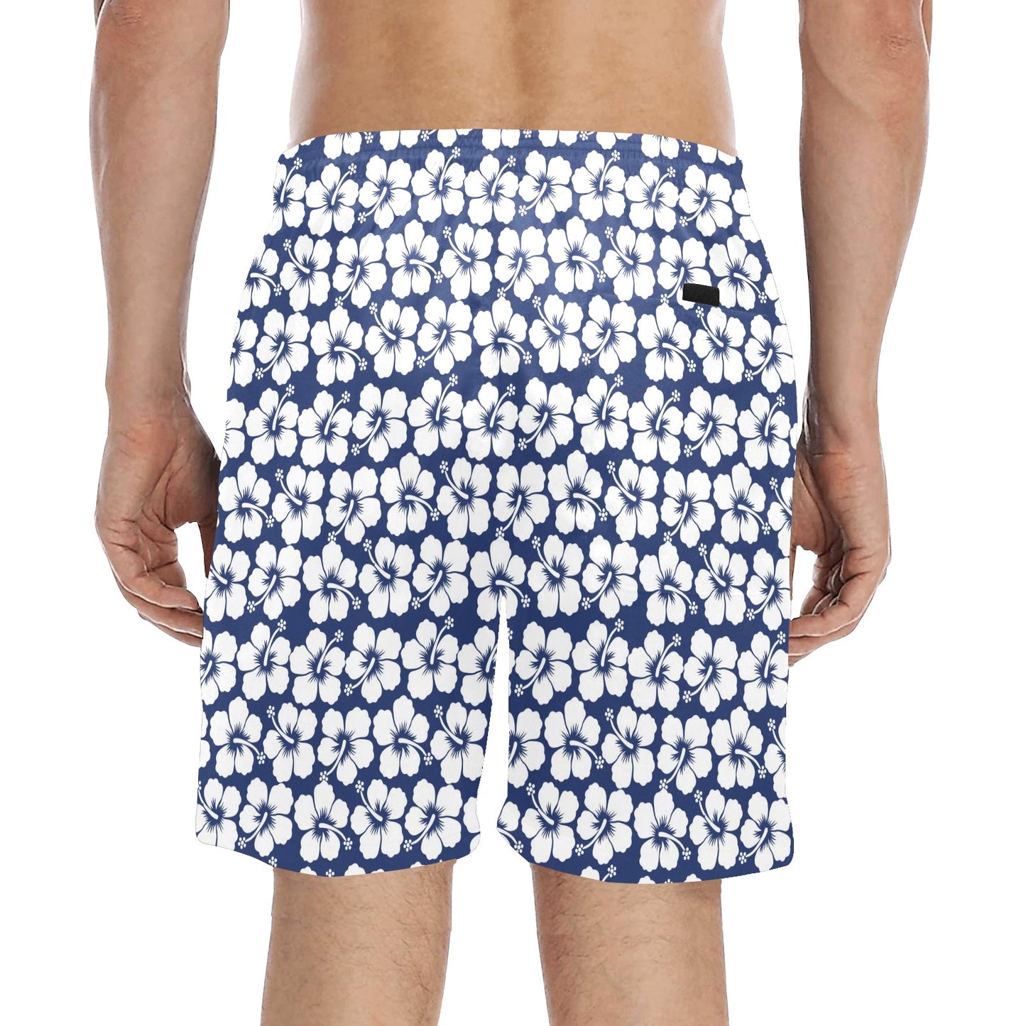 Hibiscus Blue Hawaiian Flower Pattern Men's Swim Trunks Beach Shorts