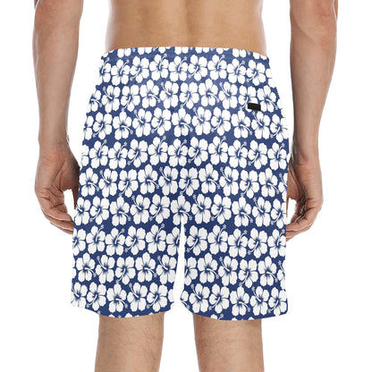 Hibiscus Blue Hawaiian Flower Pattern Men's Swim Trunks Beach Shorts