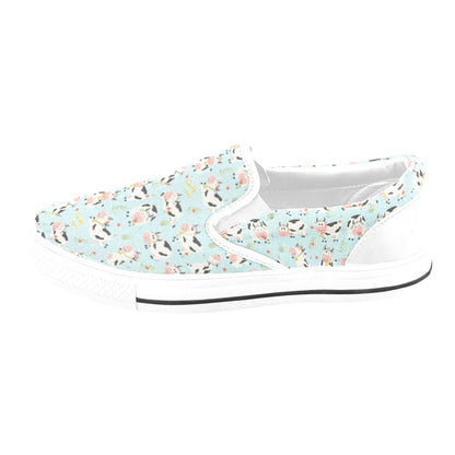 Cattle Print Design LKS403 White Slip Ons Canvas Women's Shoes