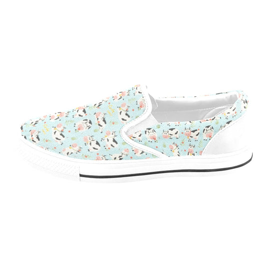 Cattle Print Design LKS403 White Slip Ons Canvas Women's Shoes