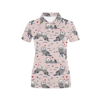 Sea Otter Pattern Print Design 02 Women's Polo Shirt