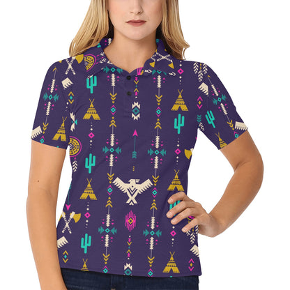 Native American Eagle Indian Pattern Women's Polo Shirt