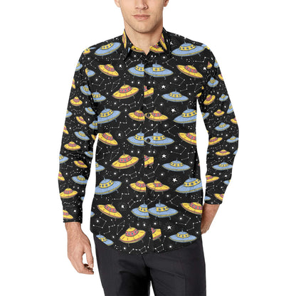 UFO Print Design LKS307 Men's Long Sleeve Dress Shirt