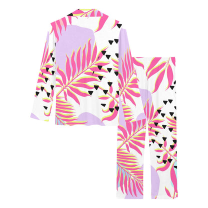Pink Tropical Palm Leaves Women's Long Pajama Set