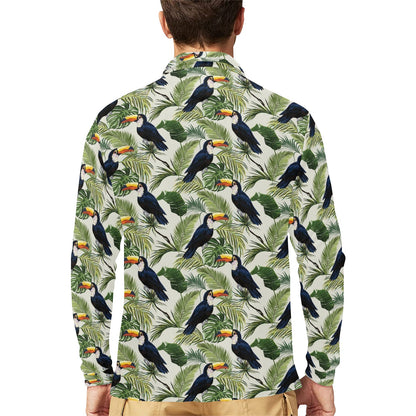 Toucan Print Design LKS308 Long Sleeve Polo Shirt For Men's