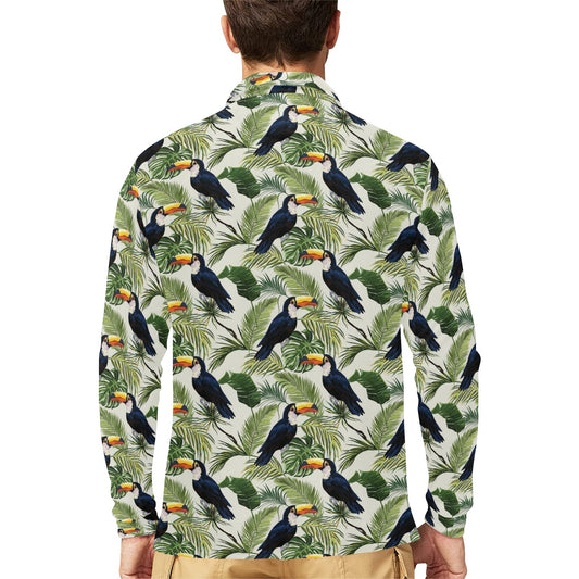 Toucan Print Design LKS308 Long Sleeve Polo Shirt For Men's
