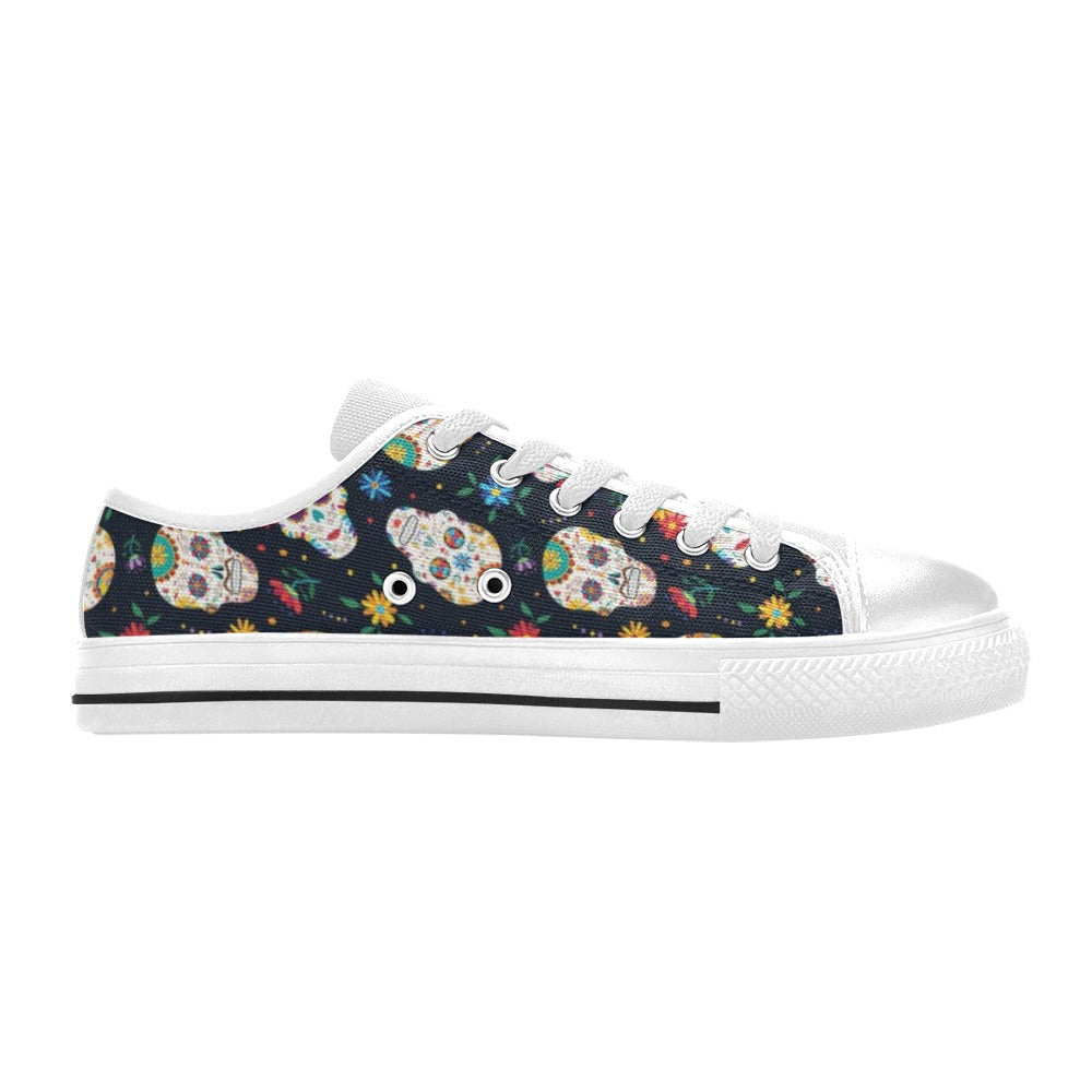 Sugar Skull Print Design LKS305 Women's White Low Top Shoes