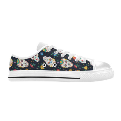 Sugar Skull Print Design LKS305 Women's White Low Top Shoes