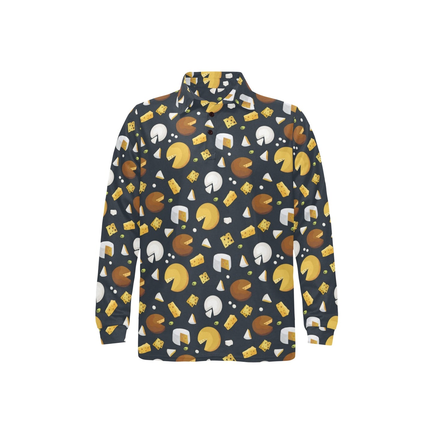 Cheese Pattern Print Design 03 Long Sleeve Polo Shirt For Men's