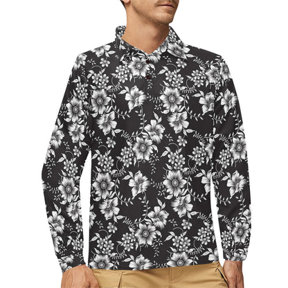 Gerberas Pattern Print Design GB02 Long Sleeve Polo Shirt For Men's