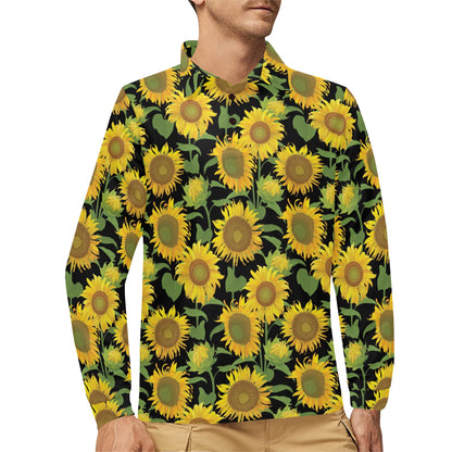 Sunflower Print Design LKS302 Long Sleeve Polo Shirt For Men's