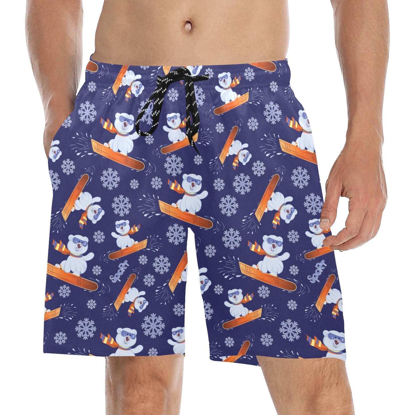 Snowboard Bear Print Design LKS305 Men's Swim Trunks Beach Shorts