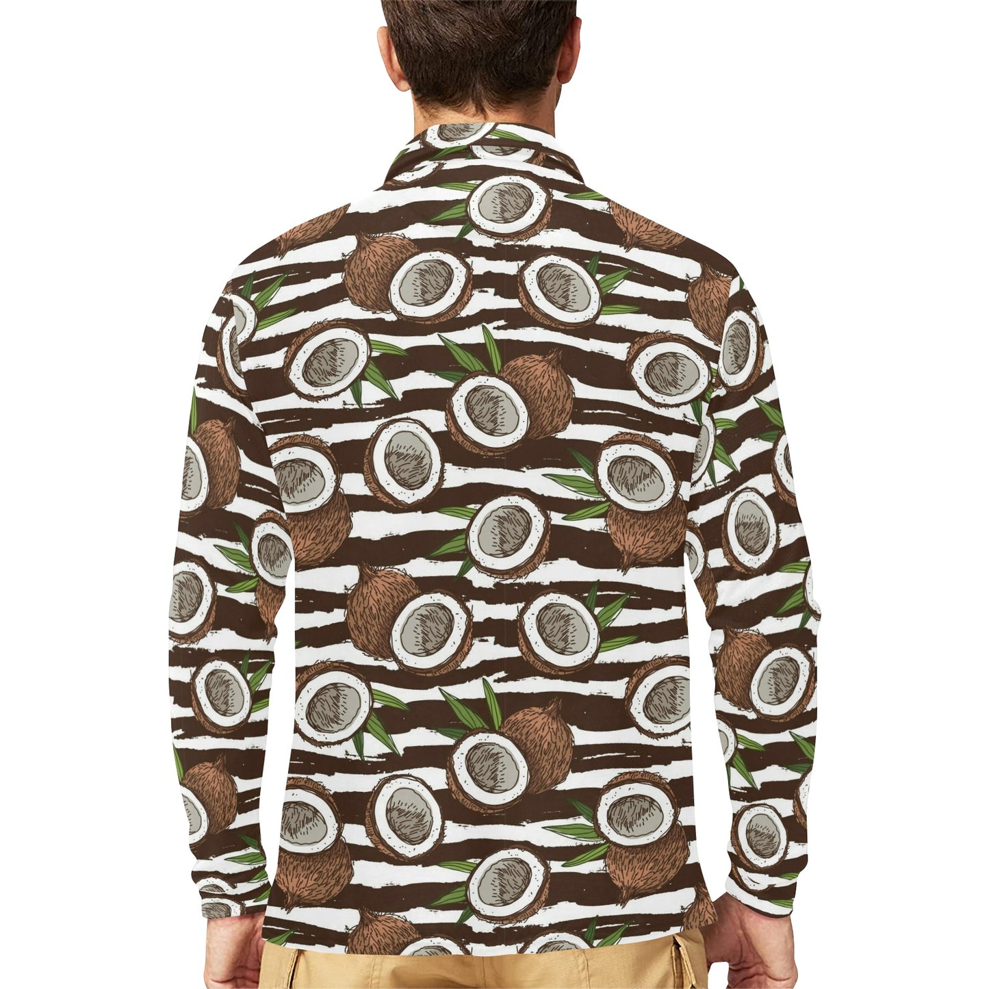 Coconut Pattern Print Design CN04 Long Sleeve Polo Shirt For Men's