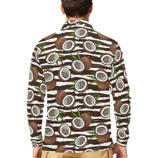 Coconut Pattern Print Design CN04 Long Sleeve Polo Shirt For Men's