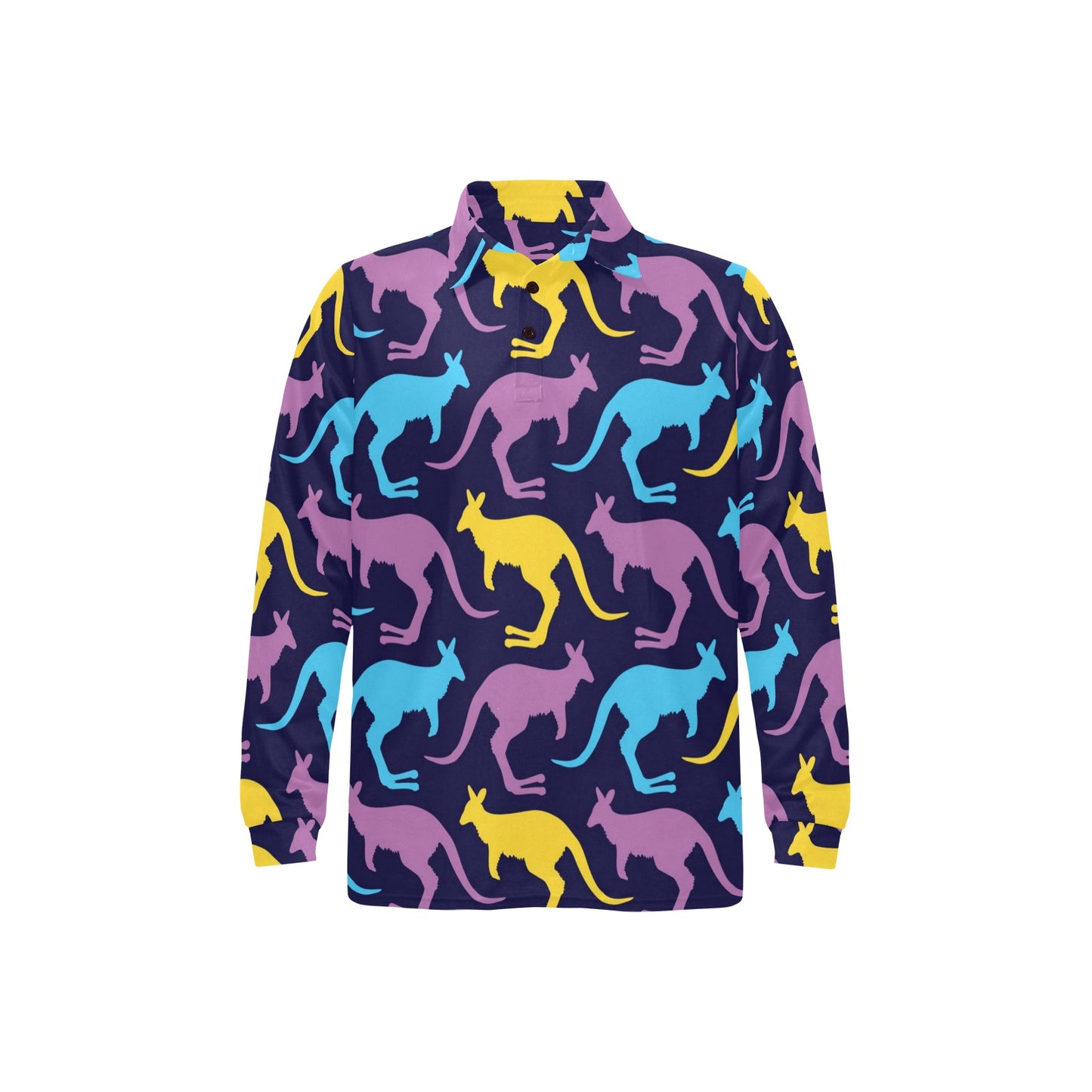 Kangaroos Pattern Print Design 02 Long Sleeve Polo Shirt For Men's