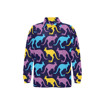 Kangaroos Pattern Print Design 02 Long Sleeve Polo Shirt For Men's