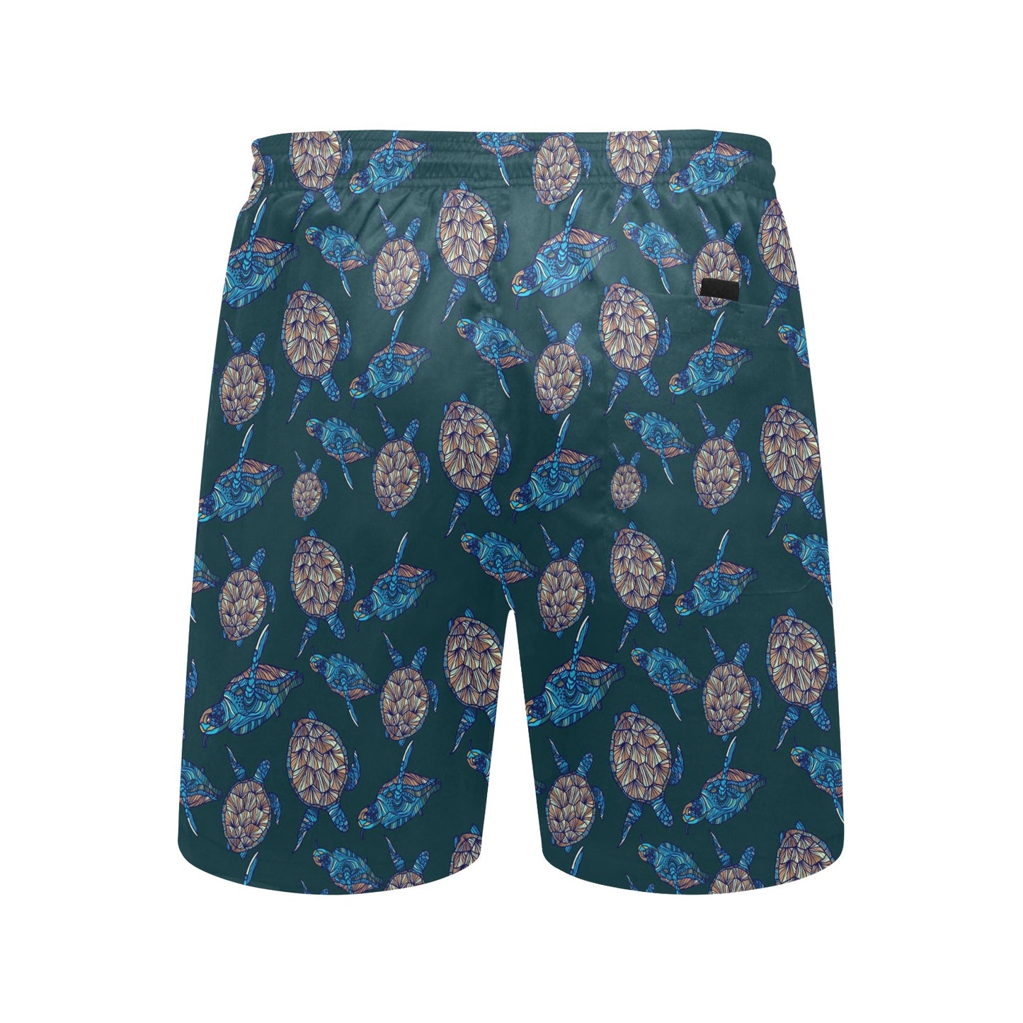 Sea Turtle Hand Drawn Blue Print Men's Swim Trunks Beach Shorts