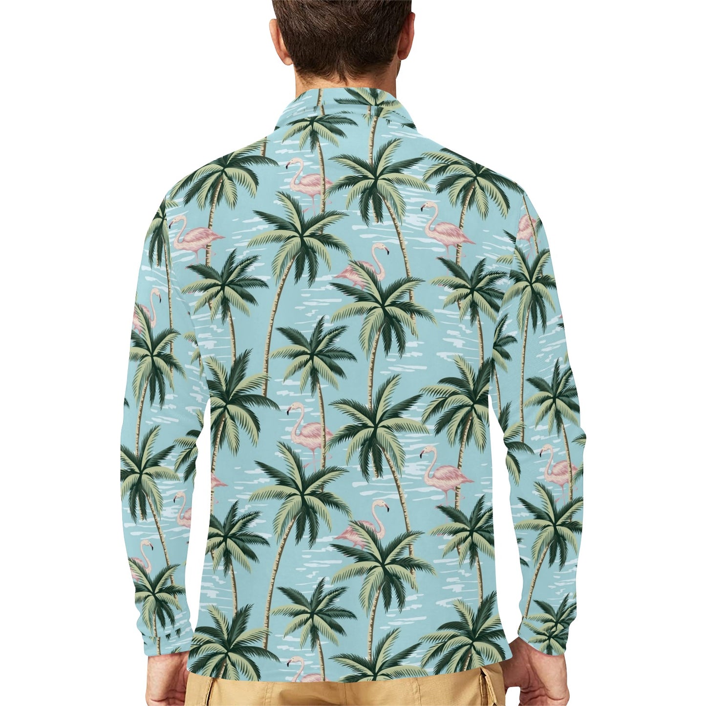 Palm Tree Pattern Print Design PT05 Long Sleeve Polo Shirt For Men's