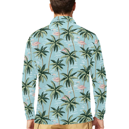 Palm Tree Pattern Print Design PT05 Long Sleeve Polo Shirt For Men's