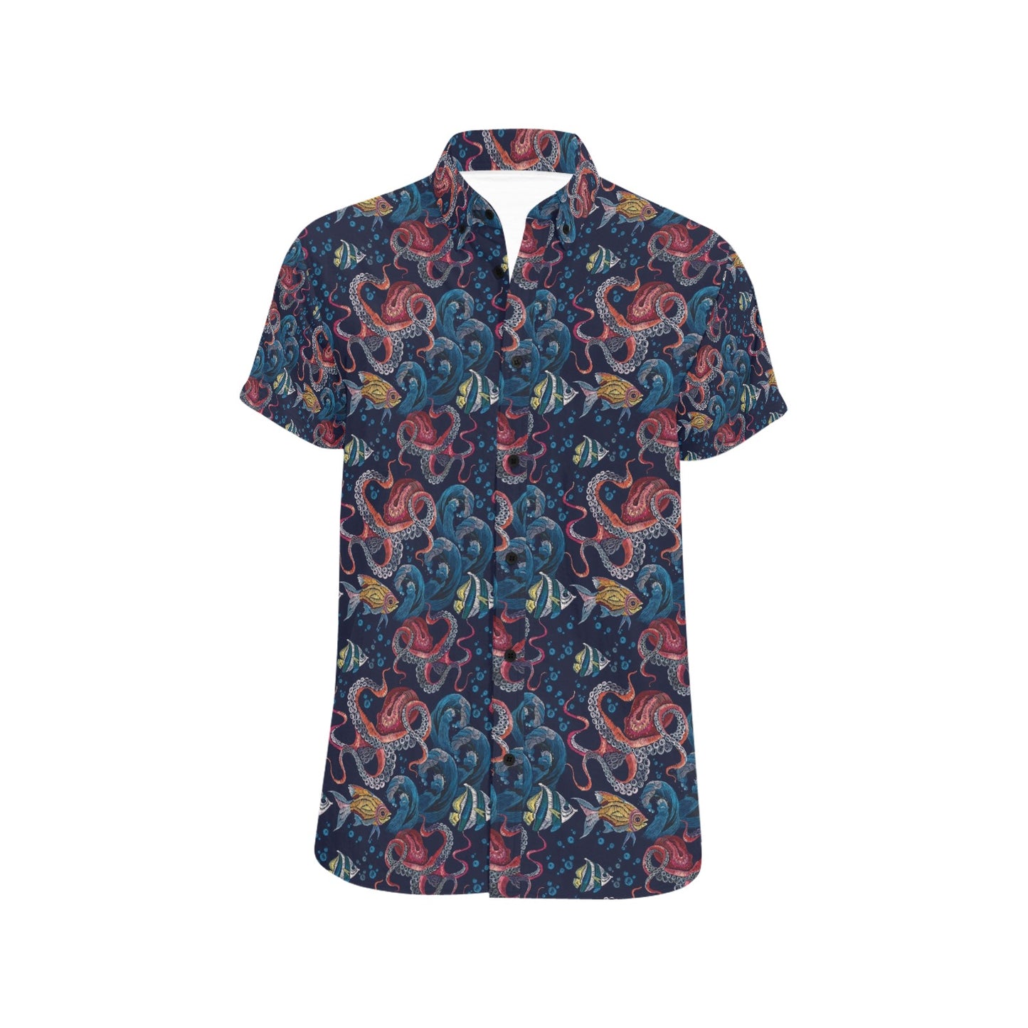 Underwater Giant Squid Print Design LKS302 Men Short Sleeve Button Up Shirt