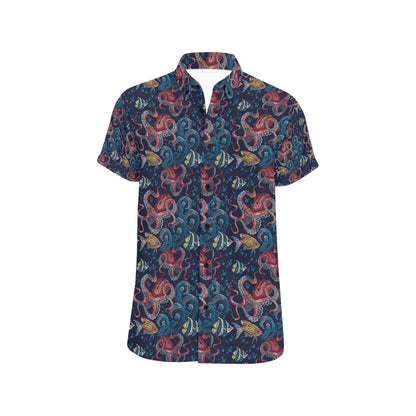 Underwater Giant Squid Print Design LKS302 Men Short Sleeve Button Up Shirt