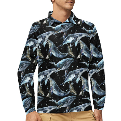 Humpback Whale Pattern Print Design 01 Long Sleeve Polo Shirt For Men's