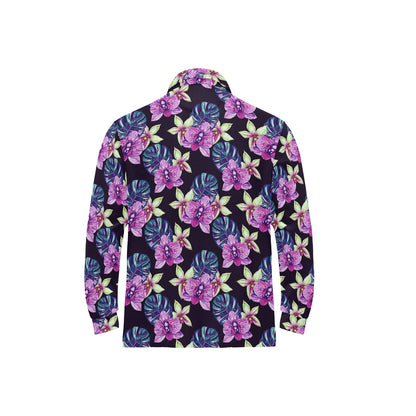 Orchid Pattern Print Design OR010 Long Sleeve Polo Shirt For Men's
