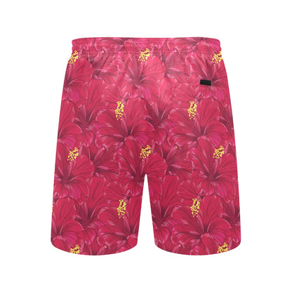 Hibiscus Red Pattern Print LKS308 Men's Swim Trunks Beach Shorts
