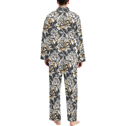 Peony Pattern Print Design PE06 Men's Long Pajama Set