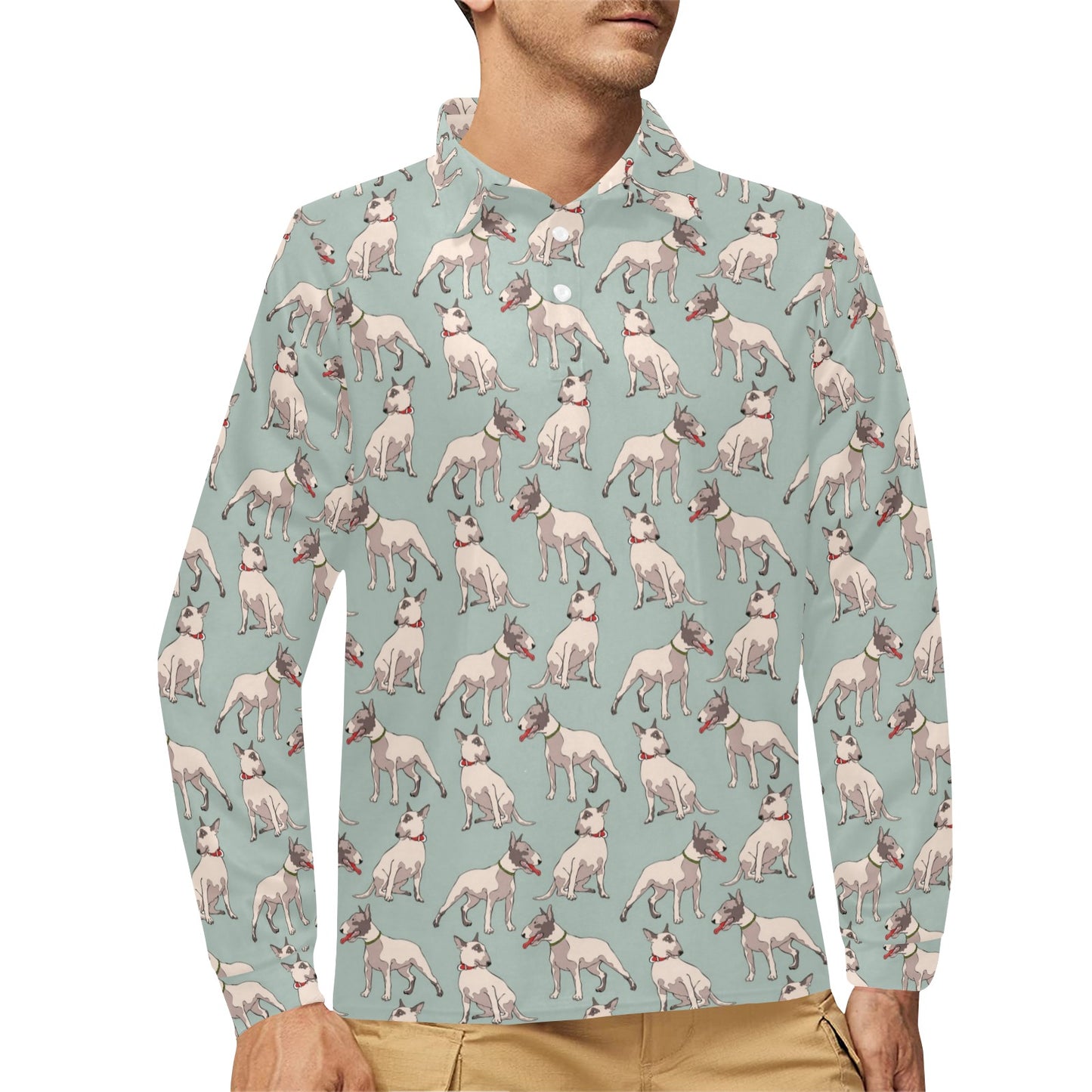 Bull Terrier Cute Print Pattern Long Sleeve Polo Shirt For Men's