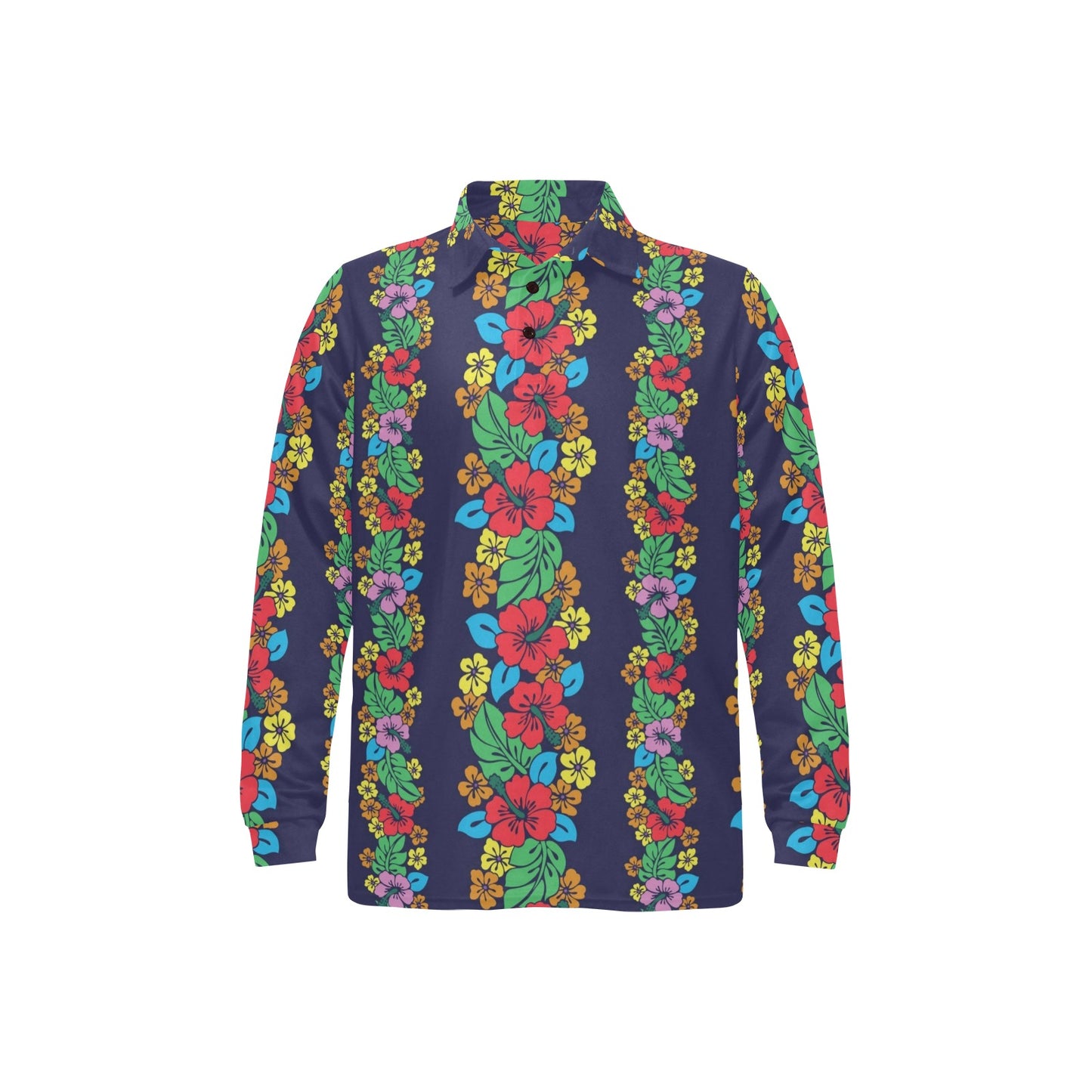 Hawaiian Themed Pattern Print Design H03 Long Sleeve Polo Shirt For Men's