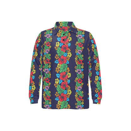 Hawaiian Themed Pattern Print Design H03 Long Sleeve Polo Shirt For Men's